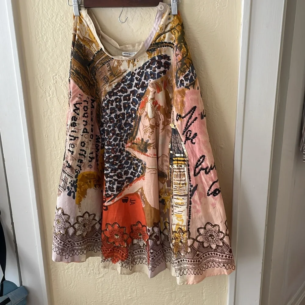 Sharagano Circle Skirt Cotton fully‎ Lined Sequin embellished Size medium